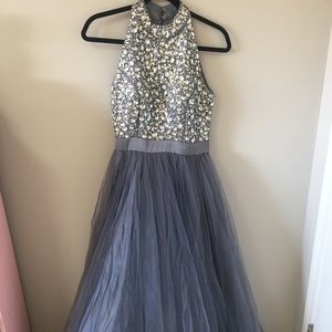 Sequinned silver prom dress